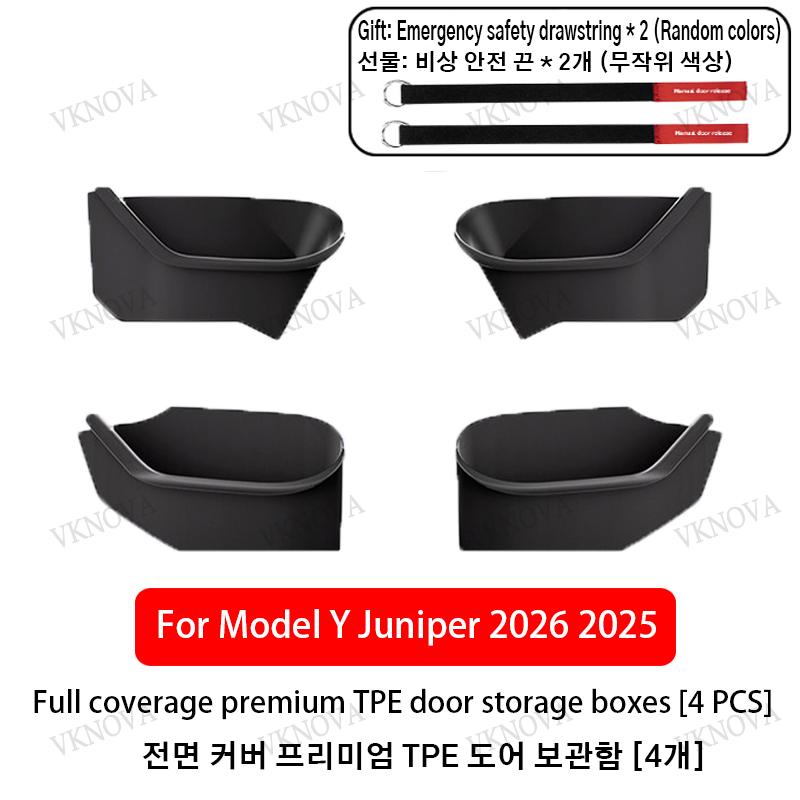 For Tesla Model Y Juniper 2025+ Door Side Storage Box Fully Covered Door Storage Tray TPE Front And Rear Door Side Storage Boxes