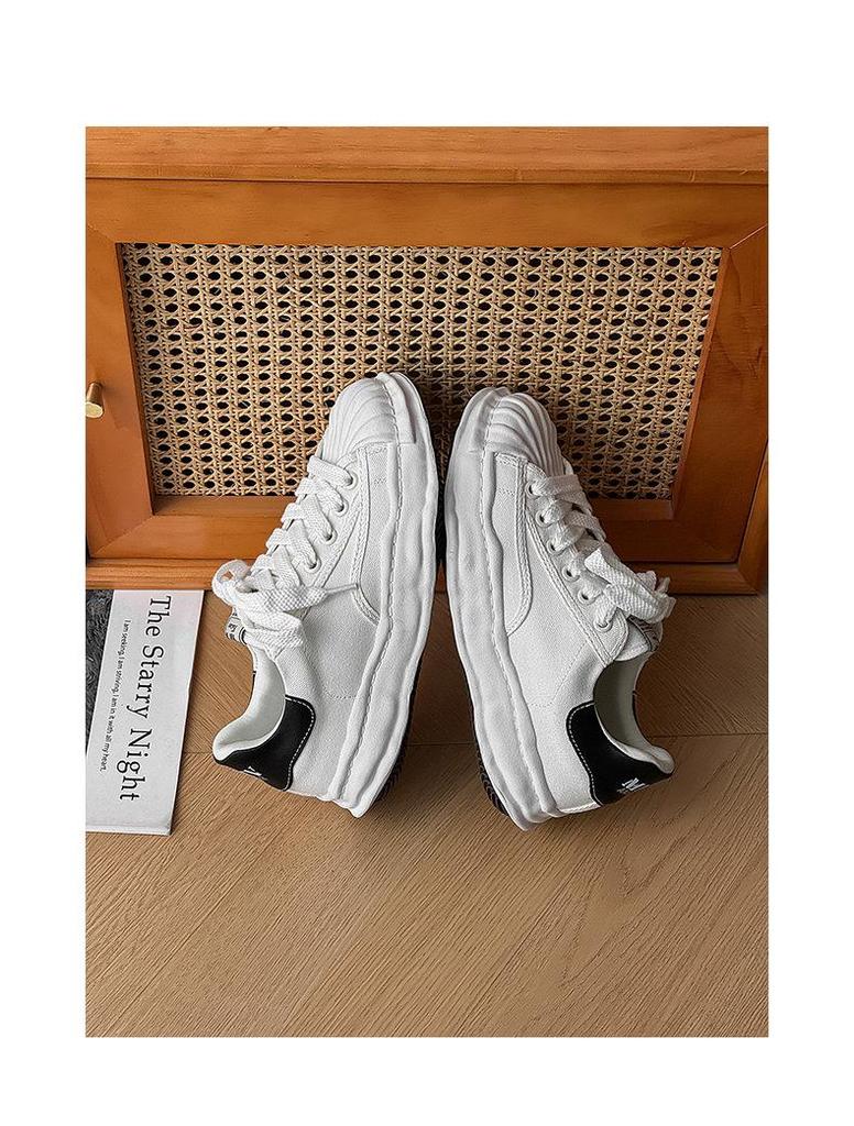 Herren Sommer Atmungsaktive Canvas Schuhe mit Dicken Sohlen & Höhenerhöhung - Trendige Shell Toe Casual Weiße Sneaker