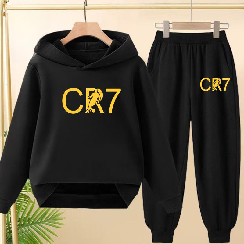 Kids Fashion CR7 Hoodie Boy Girl Toddler Pullover 3-12 Years Football Letters Clothing Casual Top+Pants 2P Brand Coat Sports Set