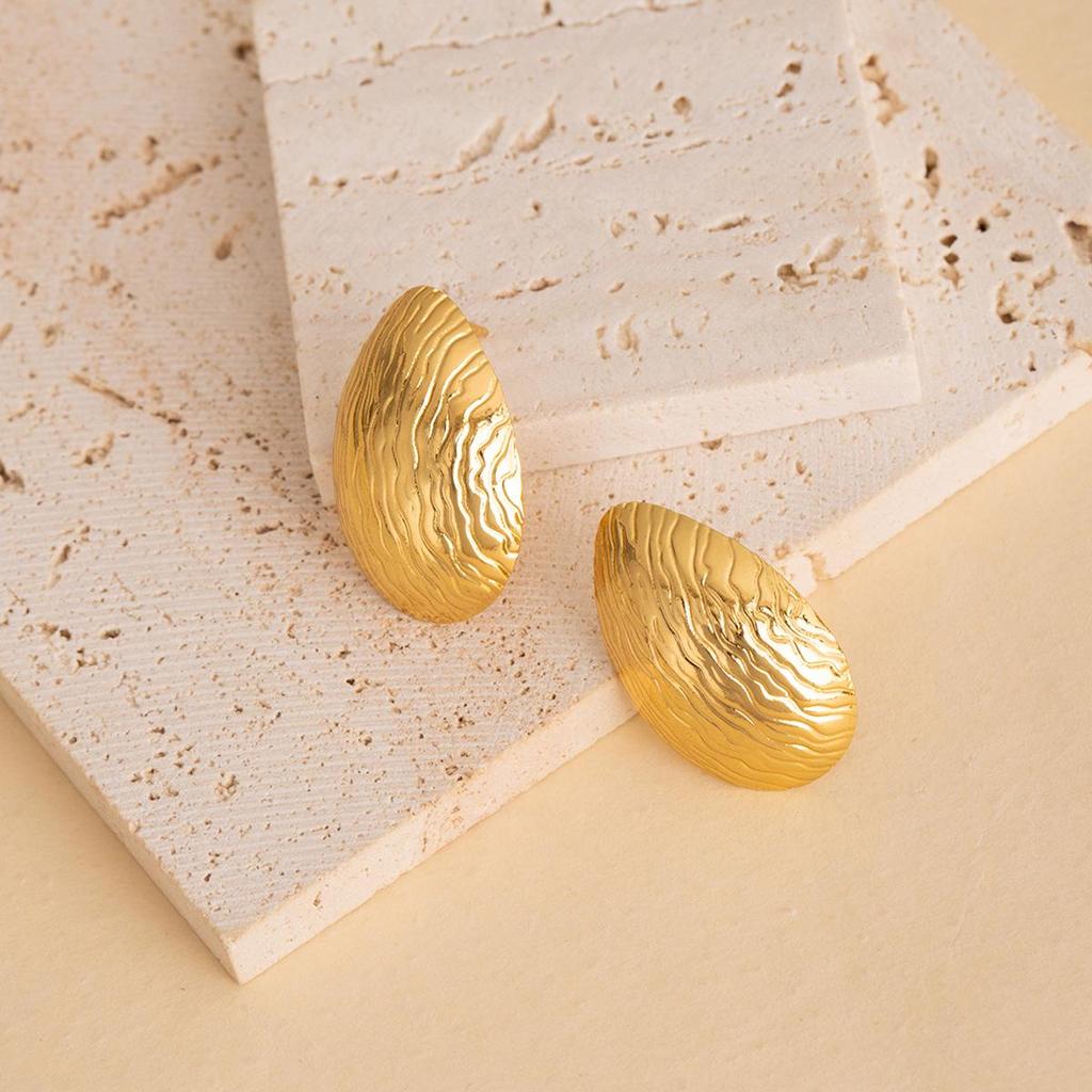 European Retro Geometric Leaf & Heart Stainless Steel Stud Earrings