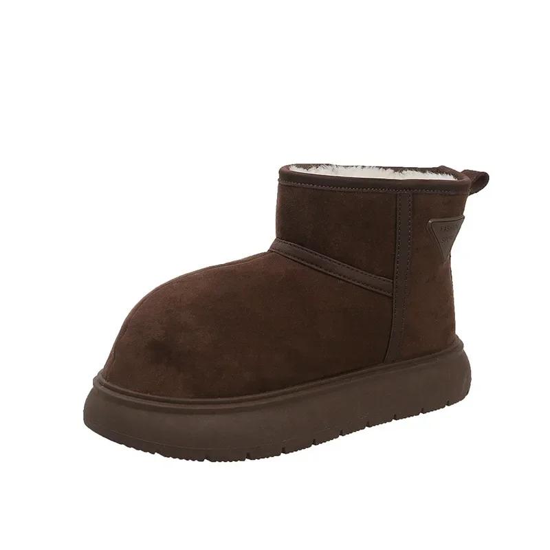 

Fashion 2025 Platform Boots Women s Snow Boots Classic Thickened Fluff Leather Warm Ankle Boots Women Winter Ladies Shoes Chunky Botas 41 темно-коричневого