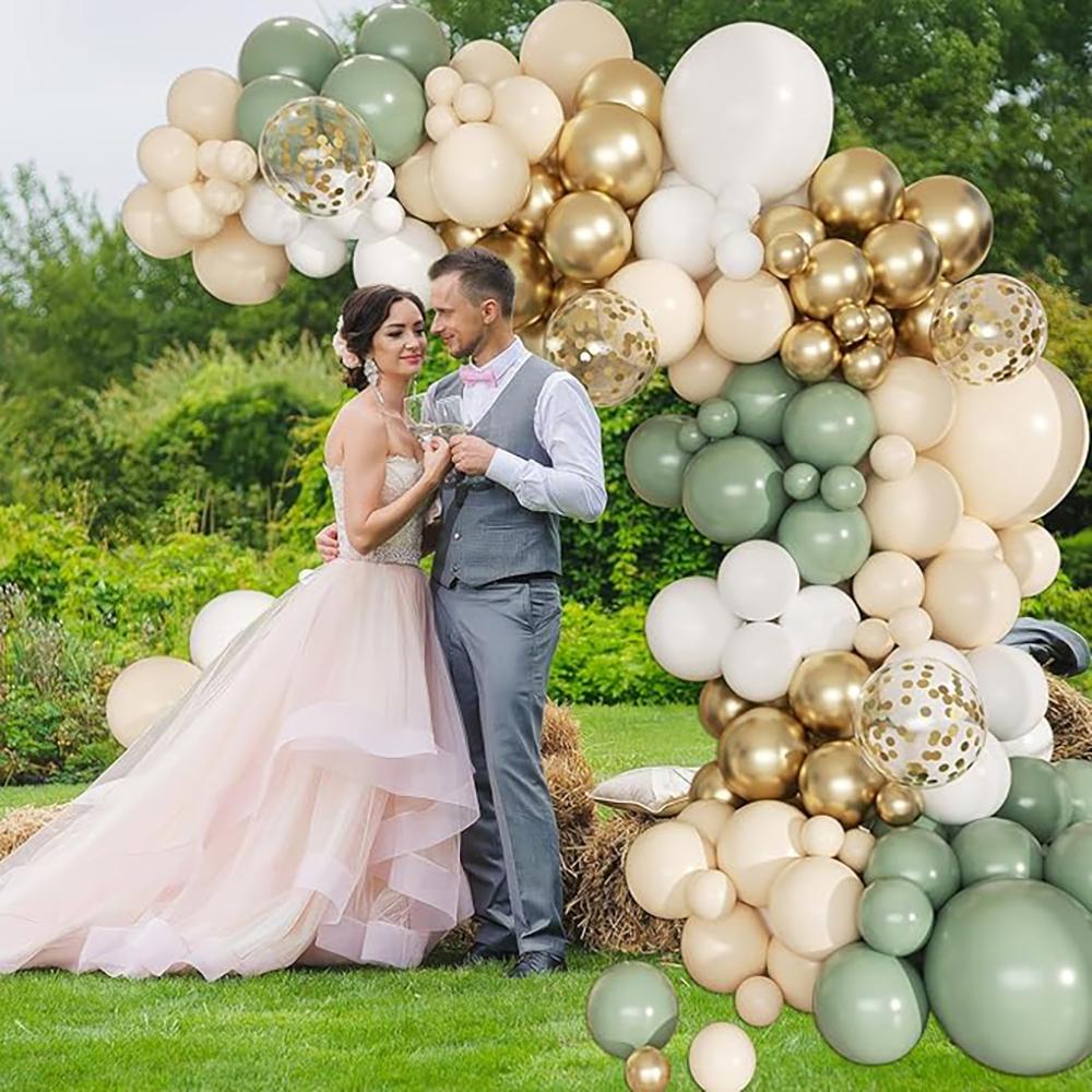 Sage Green Balloons Garland White Gold Confetti Latex Balloon Arch Kit Baby Shower Kids Birthday Party Wedding Decoration Globos