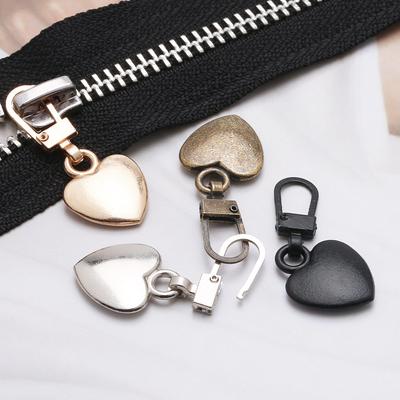 5PCS Sewing Zippers Puller Head Heart Shape Detachable Metal Zipper Slider Repair Kits for Bags Backpack Coat Zipper Pull Tab