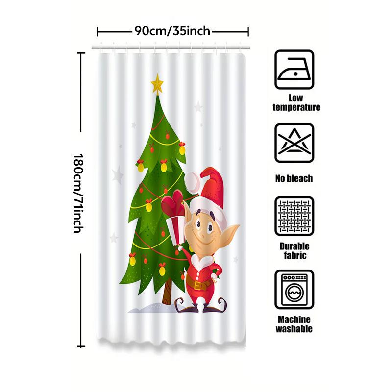 Tu Christmas Elf Shower Curtain Festive Holiday Bathroom Decor Cute Santa Helper Holiday Gift Xmas Pattern Waterproof Fabric