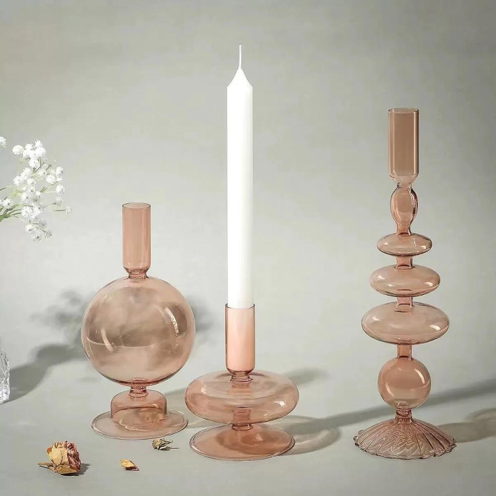 Creative Minimalist Glass Candle Holder Colorful Taper Candle Stand Dining Table Party  Wedding Birthday Home Decoration
