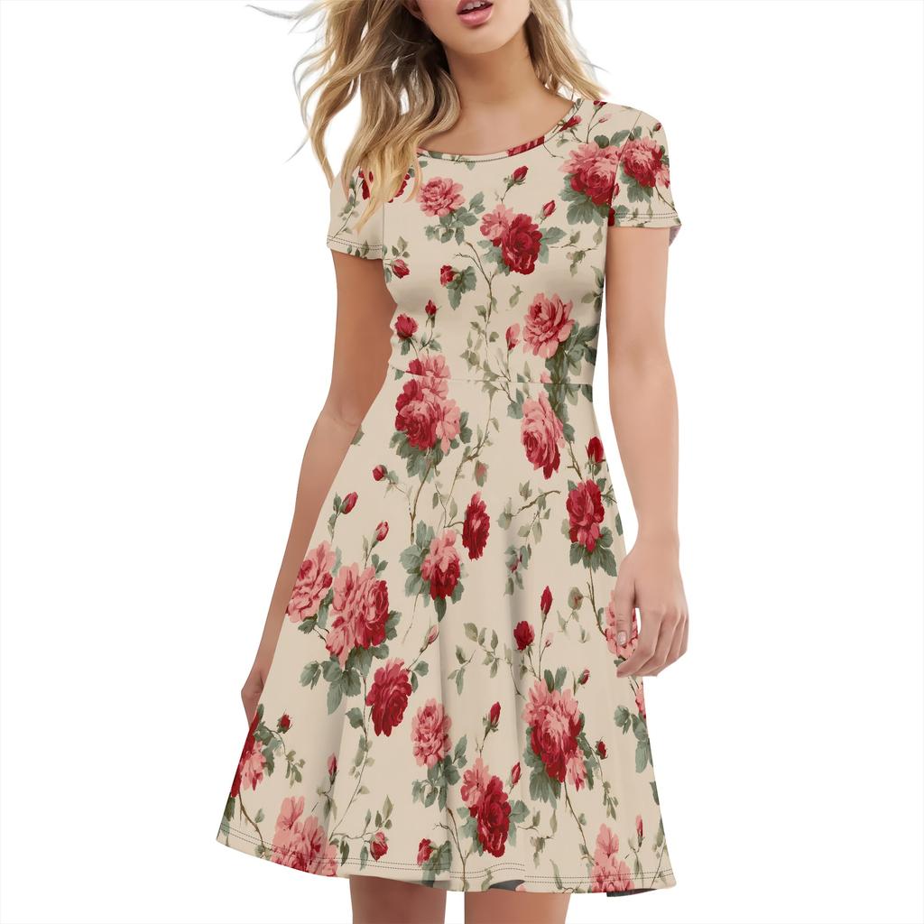 Summer Dress for Women 2025 Casual T-shirt Crewneck Petal Sleeve Swing Vacation Dress