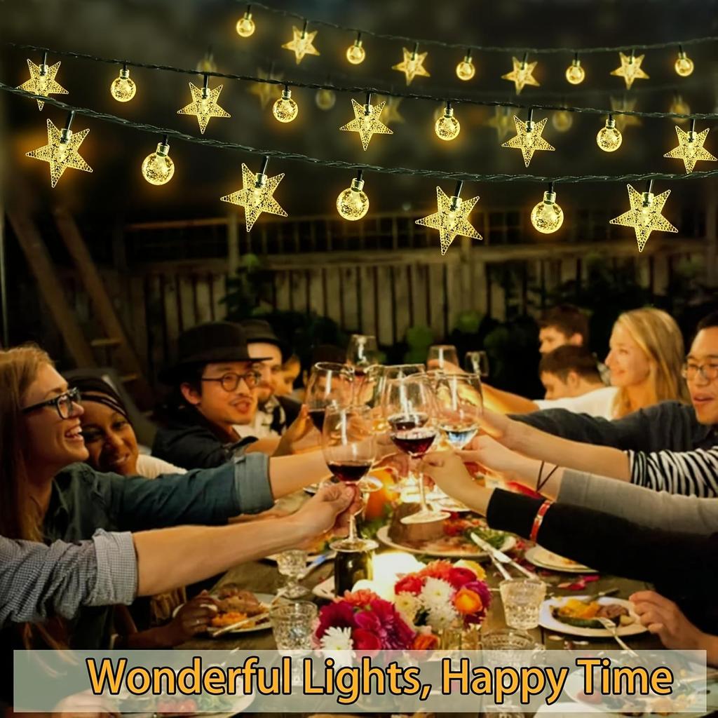 Guirlande Lumineuse LED Féerique Solaire Boule de Cristal Étoile Éclairage Extérieur Étanche pour Arbre de Noël Décoration de Mariage