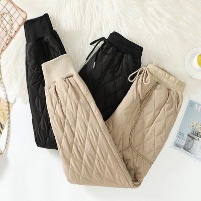 Women's Winter Lightweight Down Warm Silk Cotton Pants Loose Fashionable Trousers Casual Haren Clip Cotton Pants