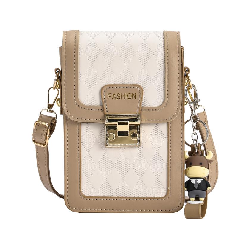 Small Square Bag Women's Rhombus Pattern Color Matching Shoulder Messenger Bag Simple Mini Women's Mobile Phone Bag Trendy Messenger Bag