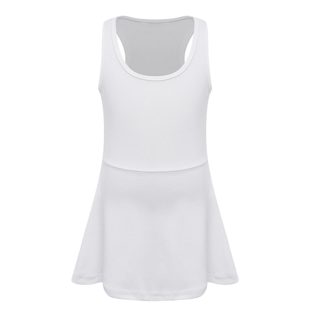 Girls Workout Tennis Dress U Neck Sleeveless Racerback Sundress Solid Color Golf Sports Dresses