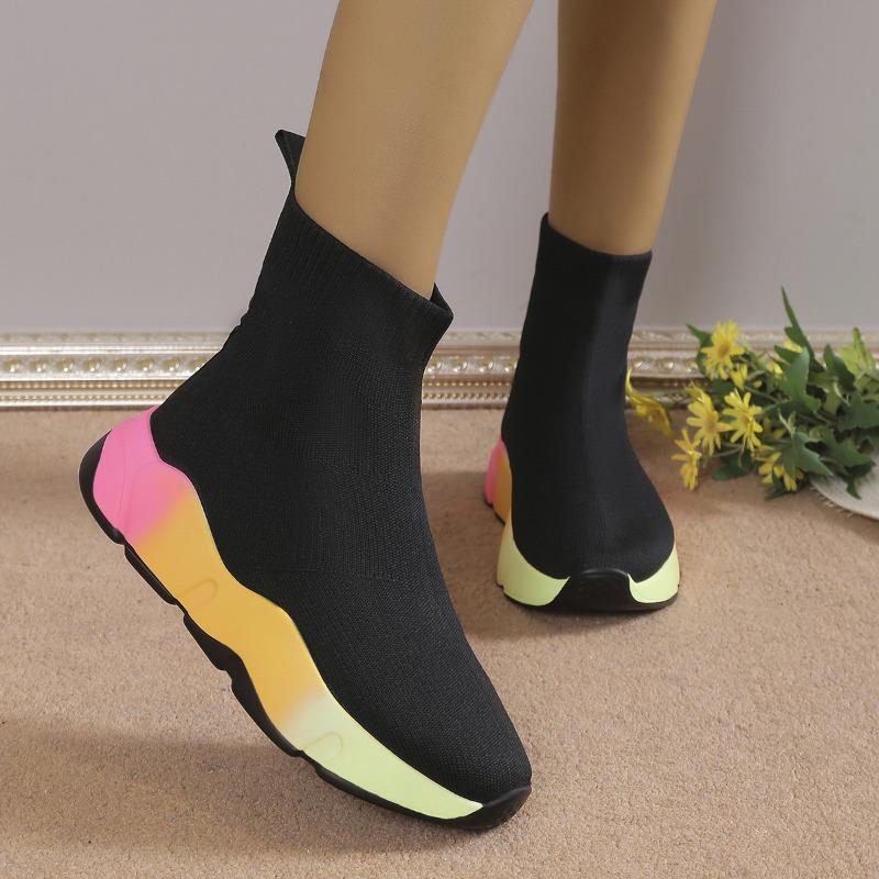 Shoes Women Large Size Fashion Winter Short Tube Flat Socks Boots Round Head Mid-heel Sleeve Sneakers for Women Vulcanized Shoes