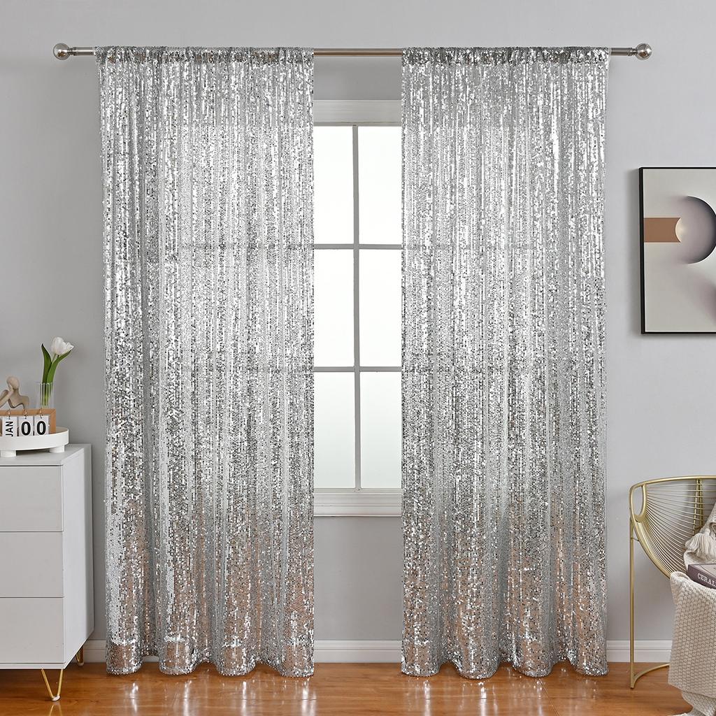 Broderade Paljett Genomskinliga Gardinstångsgardiner Dekorativa Gardiner