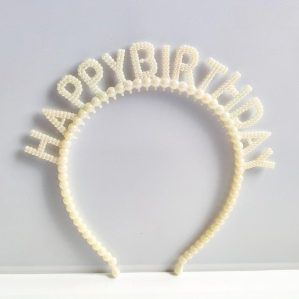 New Pearl Hair Band Happy Birthday English Letter Headband Children's Birthday Party Jewelry Gift Hair Accessories for Girls