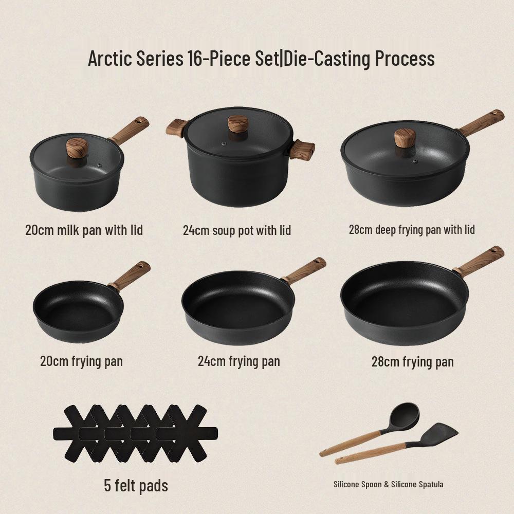 Antihaftbeschichtetes Schwarzes Titan-Pfannenset: Enthält Bratpfanne, flachen Topf, leicht, für Induktionsherde, ideal für Pfannkuchen und Steaks.