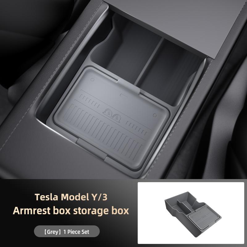 

TPE Material Dual-Layer Center Console Organizer Tray Armrest Hidden Storage Box For Tesla For Model Y For Juniper 2025 серый