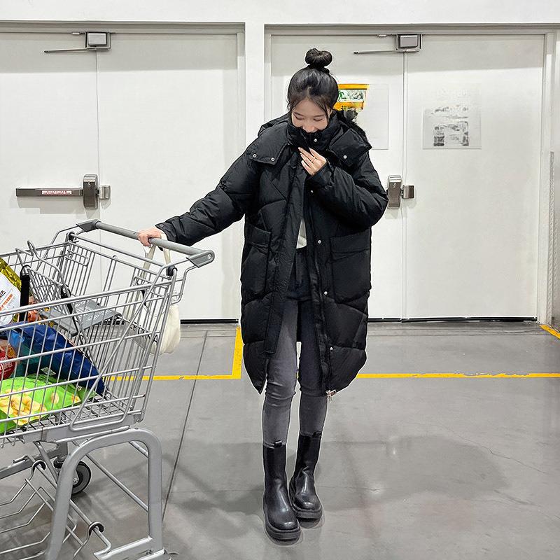 

Women s Thickened Removable Hat Cotton-padded Jacket, New Winter Medium and Long Loose Knee-length Cotton Jacket XXXL чёрный