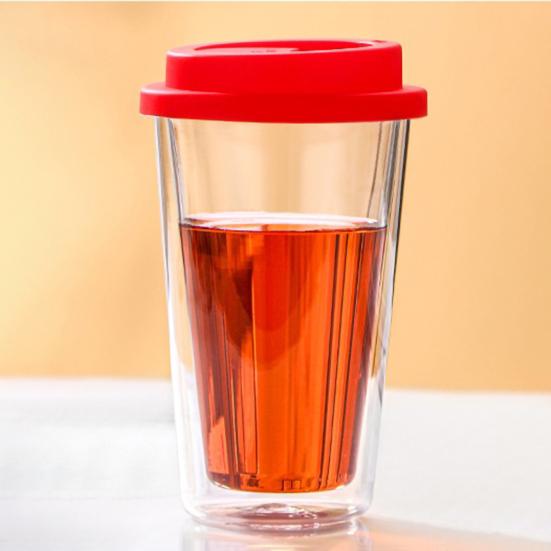 350 ML dobbeltvegget glass med silikonlokk isolert tumbler Reise varm kald drikke te melk høy borosilikatglass kopp kaffekrus