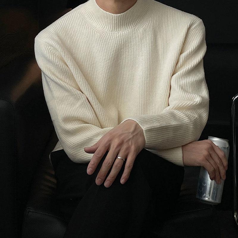 

Осень-зима Новая мода Полувысокий воротник Длинный рукав Однотонные пуловеры Мужская одежда Вязание Свободные корейские универсальные трендовые топы M абрикосовый