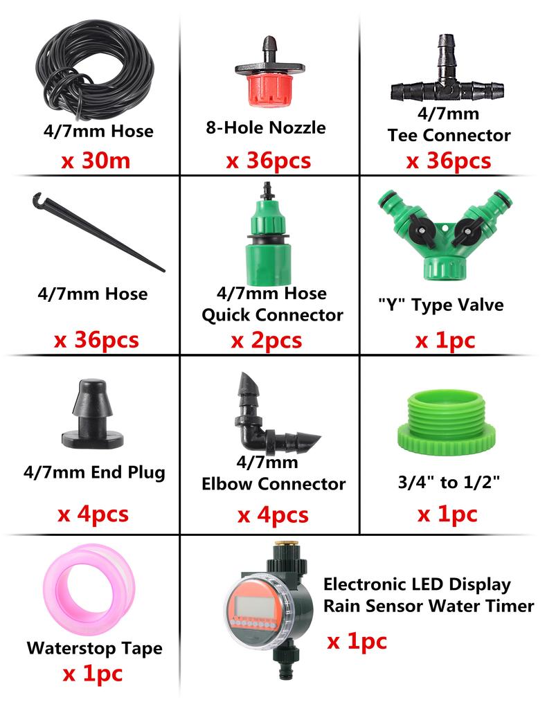 5~40m Automatic Garden Watering System Kit Rain Sensor Water Timer Dripper Irrigation Combination Lawn Potted Watering Supplies