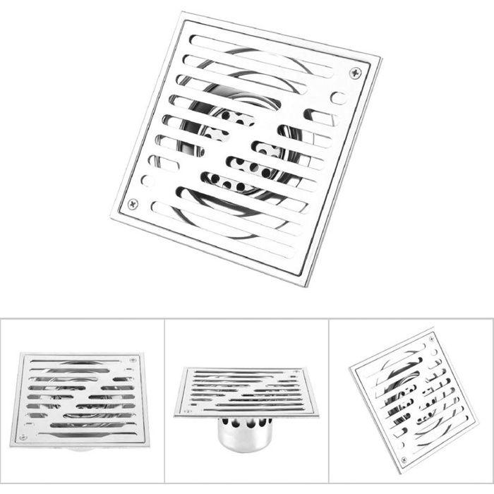 Drain de sol carré inox 150 mm anti-odeur pour douche et salle de bains - AIMOONSA