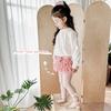 Girls Sweet Style Ankle Length Leggings With Cloth Bow Ruffle Hem Soft Stretchy Lightweight Fabric Fashion 9-Point Pants Perfect