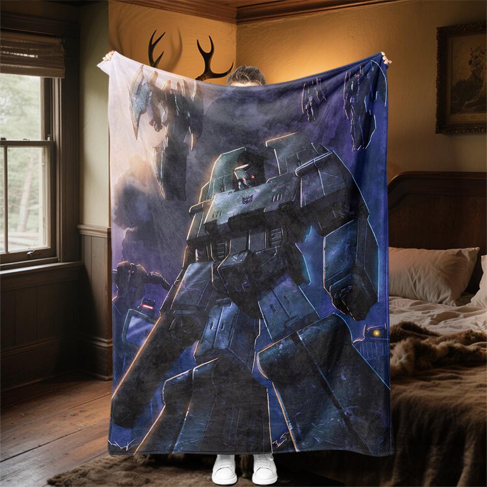 1pc Transformer Robot Theme Design Flannel Blanket - 3D Printed Soft Warm, All-Season Lightweight Throw for Camping Travel Bed-080743