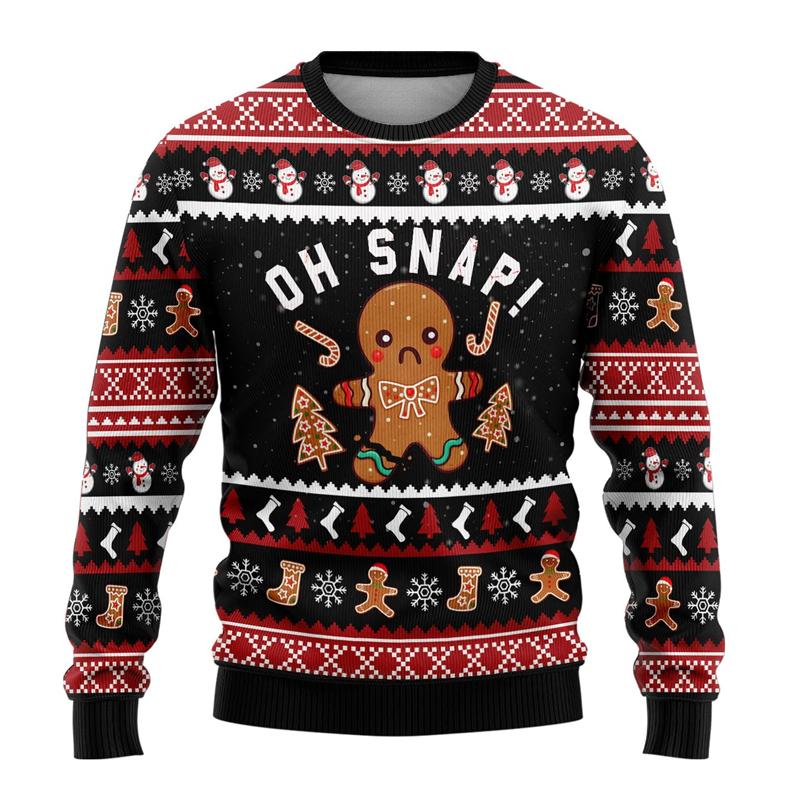 Süßer Lebkuchenmann Hässlicher Weihnachts-Pullover Frohe Weihnachten Herren-Pullover Weihnachts-Feiertag Kinder Rundhals-Trainingsanzug Schneemann Unisex Pullover