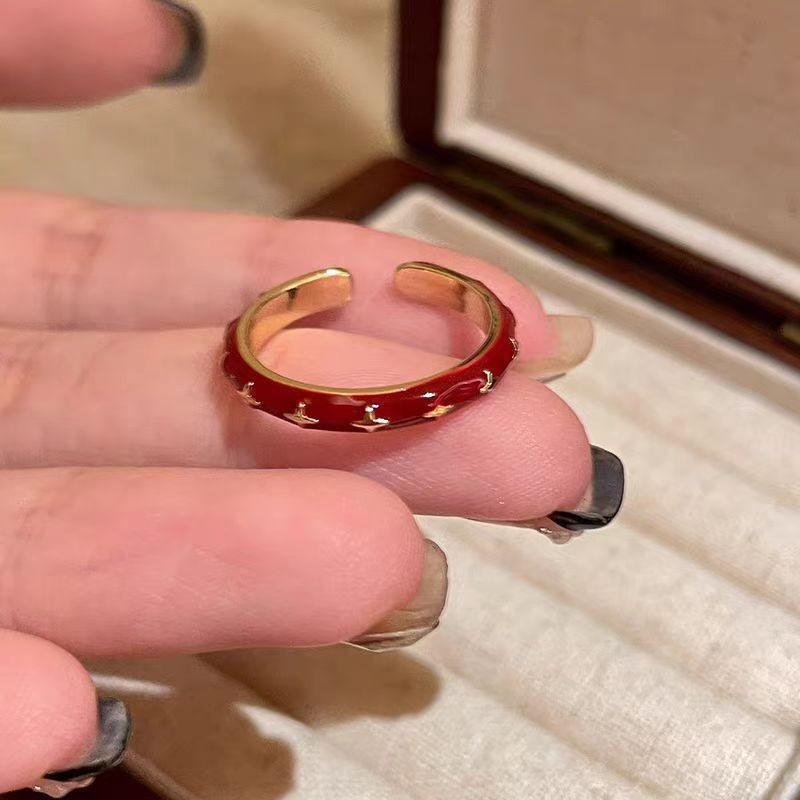 Ma Jin Caixin Retro Red Ring Collection Light Luxury Fashion Versatile Daily Stacking Open Ring