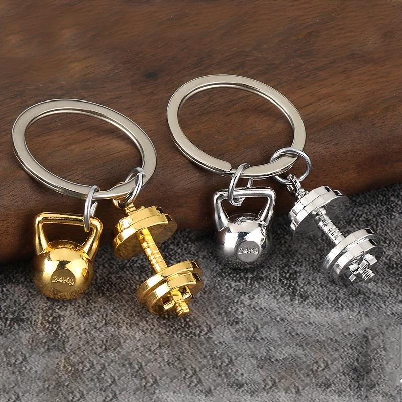 1 Pc Dumbbell Shaped Alloy Keychain, Realistic Sports Gym Bag Charm, CreativeFitness Key Ring for Purse Backpack Gift for Friend
