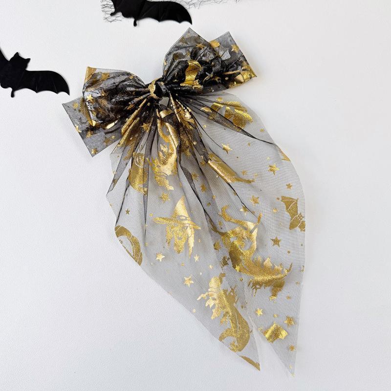 10 Styles Pumpkin Headed Spider Web Bow Tie Mesh Headband Hair Clip Spring Clip , Suitable For Halloween Parties And Dances