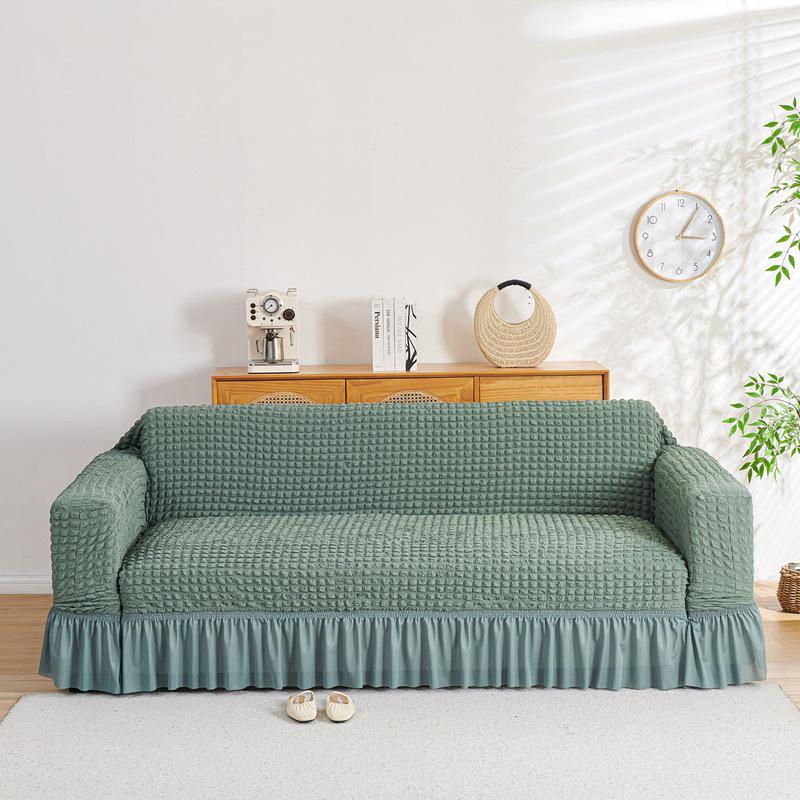 Four Seasons Wind Bubble Gauze Sofa Skirt, Thick & Fully Wrapped, High-End Elastic Cover for Lazy Person