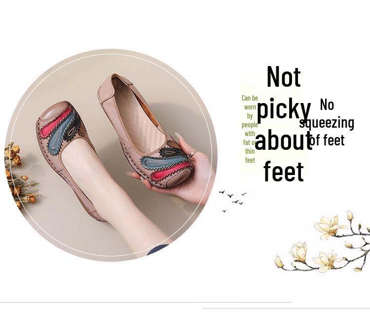 Women's Genuine Leather Non-Slip Ethnic Style Slip-On Shoes - Breathable Soft Sole