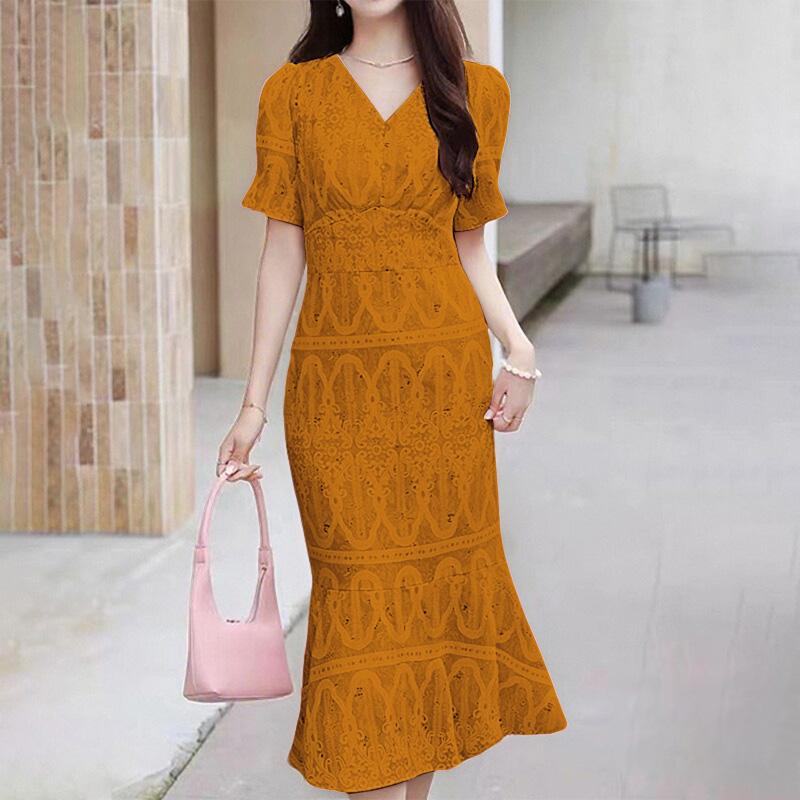 ZANZEA Damen Lässig V-Ausschnitt Kurzarm Print Elegantes Kleid