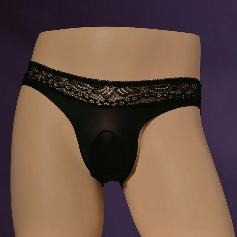 Mutandine di Pizzo Taglia Grande Sissy Pouch da Uomo Lingerie Slip Intimo Elastico a Vita Bassa in Seta Ghiacciata Uomo Gay Morbido Comodo Slip