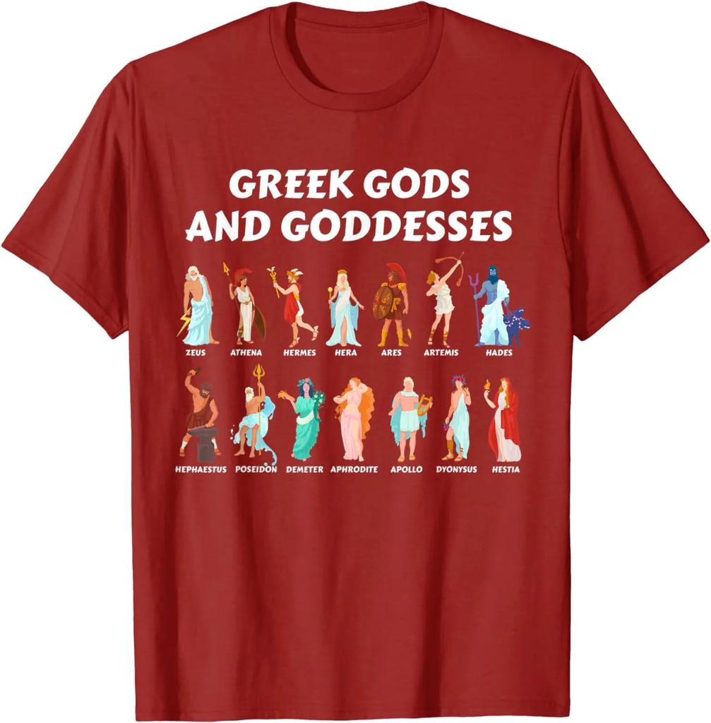 Griechische Götter und Göttinnen Antike Griechische Mythologie Griechenland T-Shirt 100% Baumwolle Rundhalsausschnitt Sommer Kurzarm Lässig Unisex T-Shirt Größe S3XL