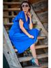 Elegant, Flared Midi Dress with Covered Shoulders and a V-neck, Blue XL