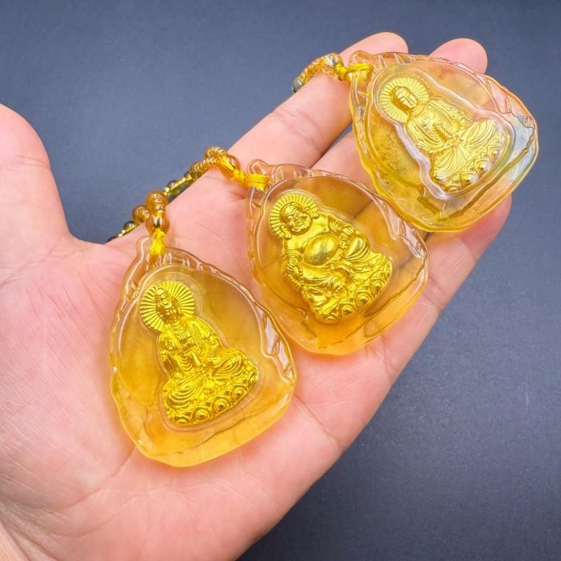 Klasikinis Kinijos Geltonas Inkrustuotas Guanyin Karoliai Pakabukas Žavesio Papuošalas Palaiminimas Laimingas Amuletas Dovanos Moterims Vyrams