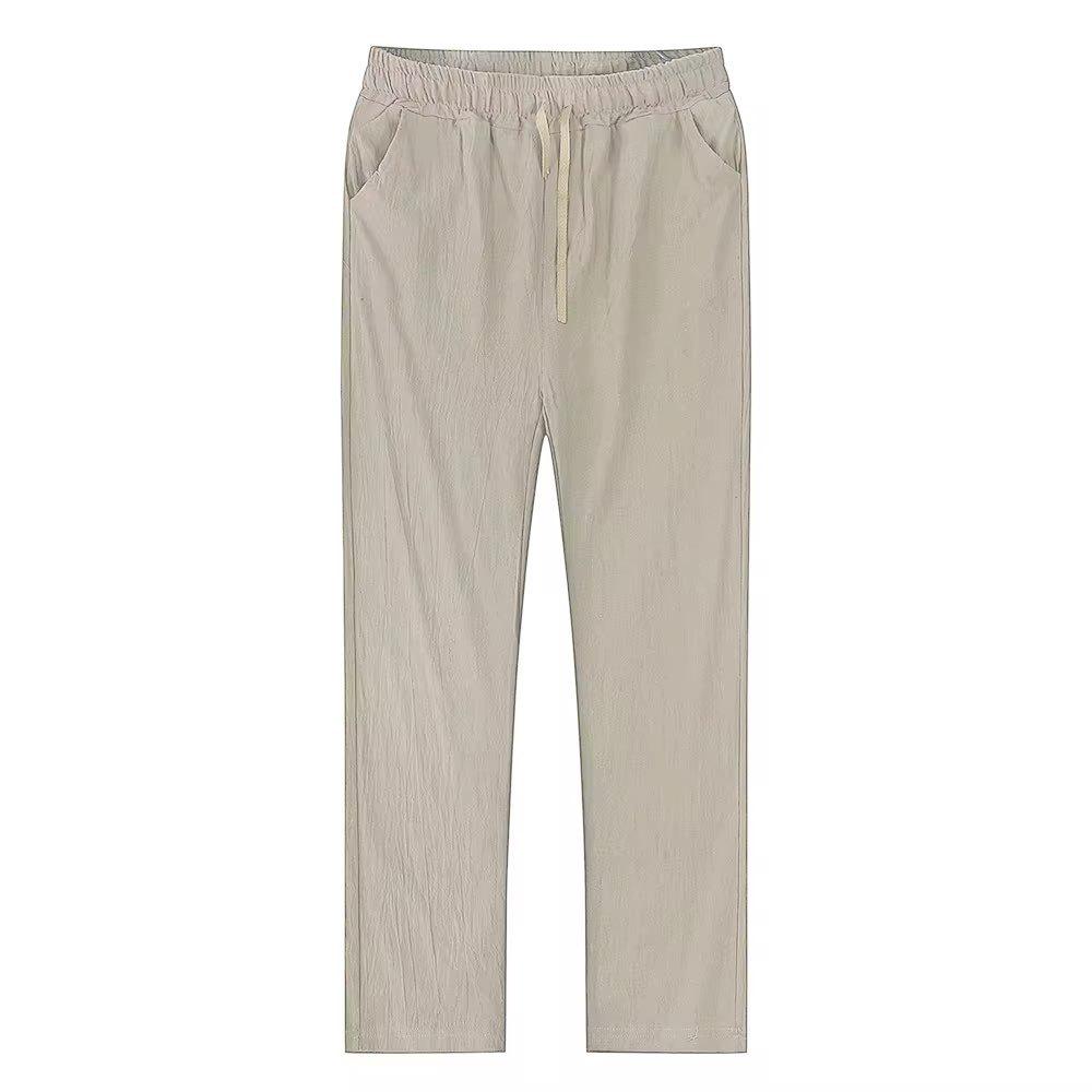 2024 Summer Men's Casual Drawstring Elastic Waist Breathable Solid Color Pants