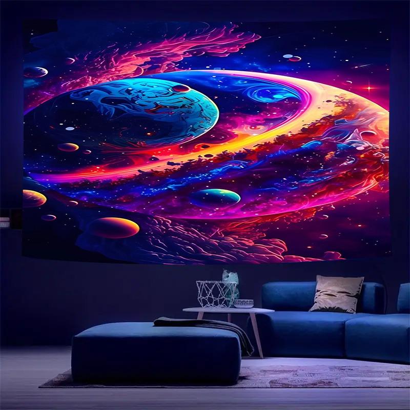 Ultraviolet Milky Way Galaxy Luminous Tapestry, Indoor Mood Create Atmosphere, Psychedelic Luminous Art, Bedroom Decoration