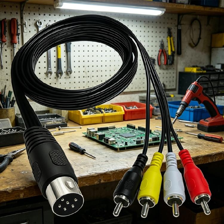 Universelles 6-Pin-DIN-zu-4-Cinch-Audio-/Video-Kabel für professionelle Setups Nahtlose Konnektivität zwischen Geräten 50/150 cm