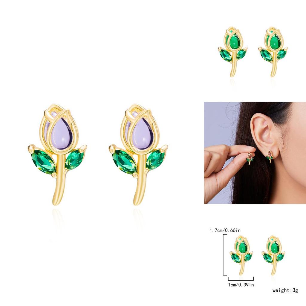 Modern Botanical Tulip Earrings For Women Copper Glass Spring Fashion Accessory