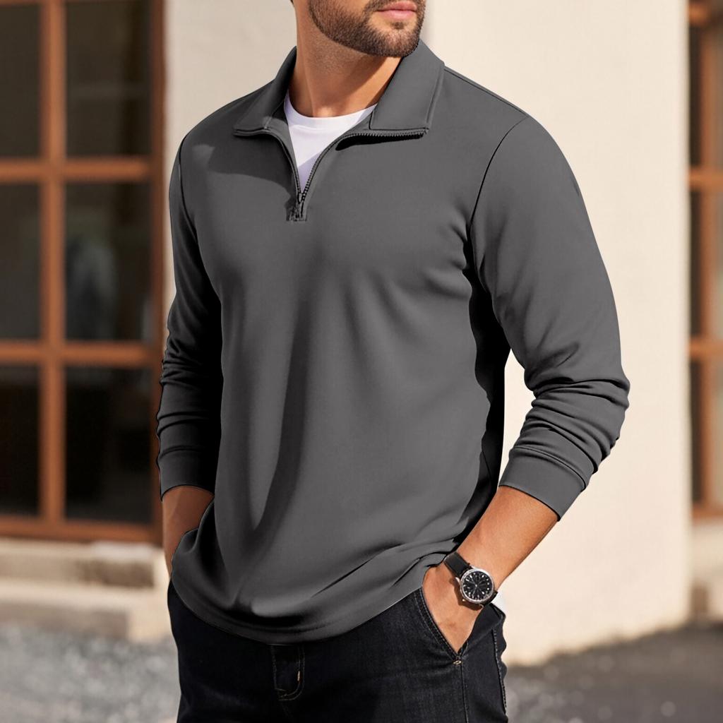 Men's Quarter-Zip Stand Collar Sweatshirt Loose Pullover Top for Daily Wear