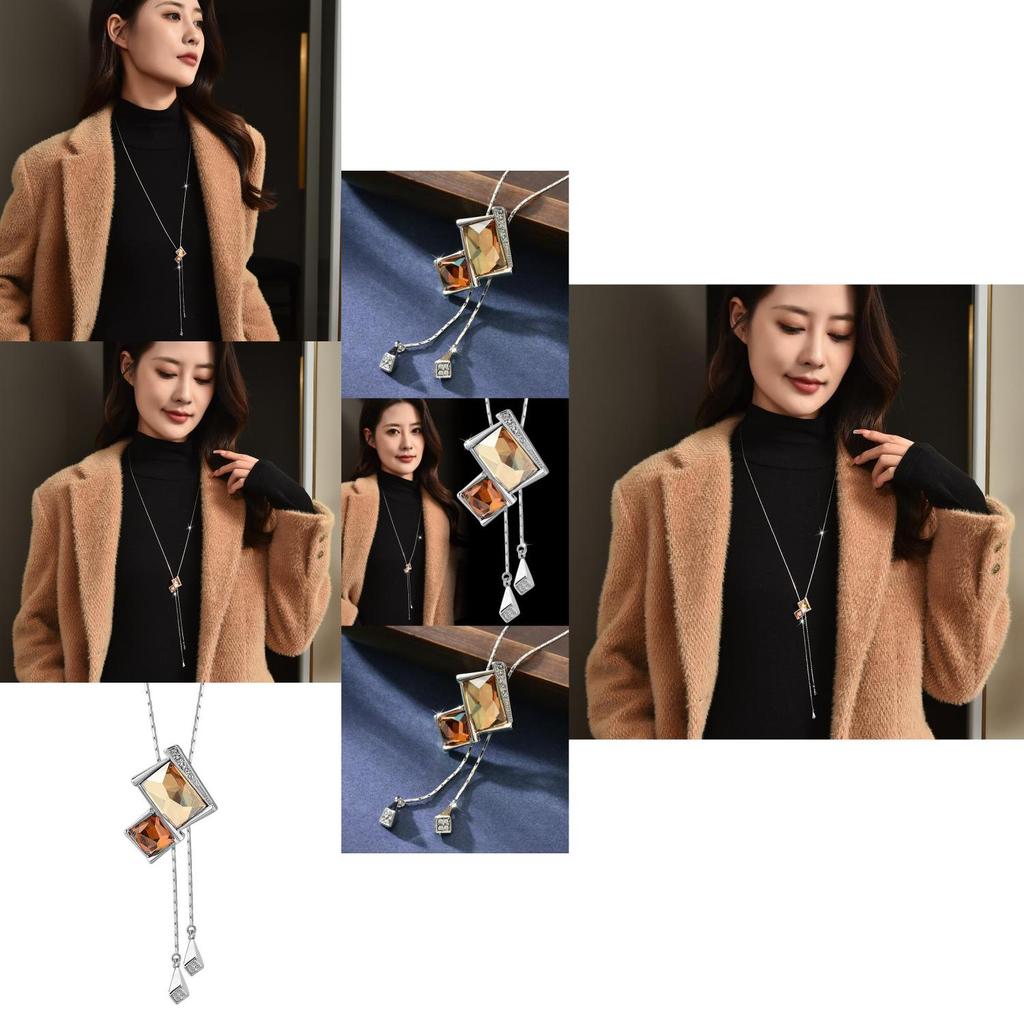 Stunning Korean Style Long Geometric Pendant Necklace Feminine Fashion Accessory
