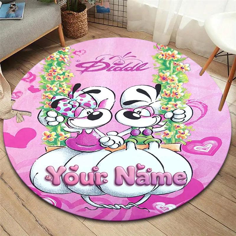 Diddl Custom Name Round Area Rug,Carpet Rug for Living Room Bedroom Sofa Playroom Decor,Non-slip Floor Mat