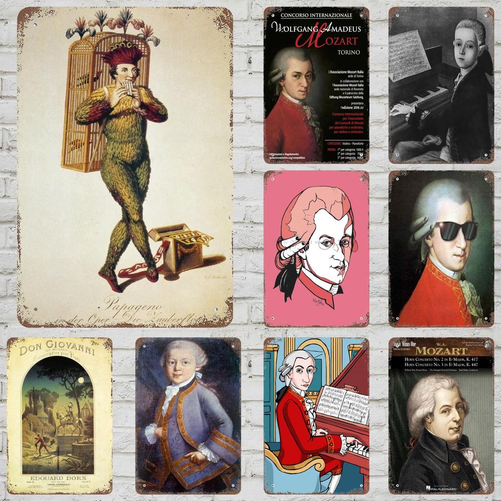 Wolfgang Amadeus Mozart Vintage Metal Tin Signs Posters Decor Retro Metal Plaque Wall Art Decor for Garage Bar