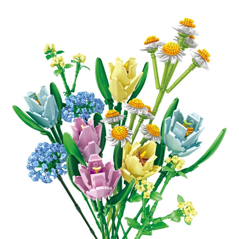 Panlos 655001 Flower Bouquet Building Blocks - Rose, Sunflower, Carnation Gift Set