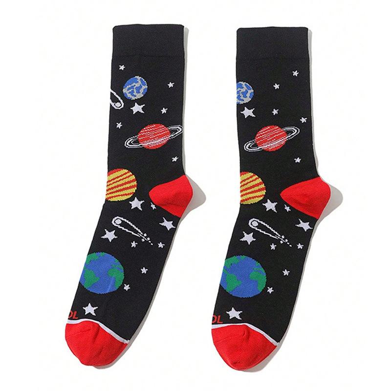 

Sock Male Cartoon Characteristic Male Socks Starry Sky Anime Design Cotton Mid-Calf Socks Artistic Female Planet 1 pair