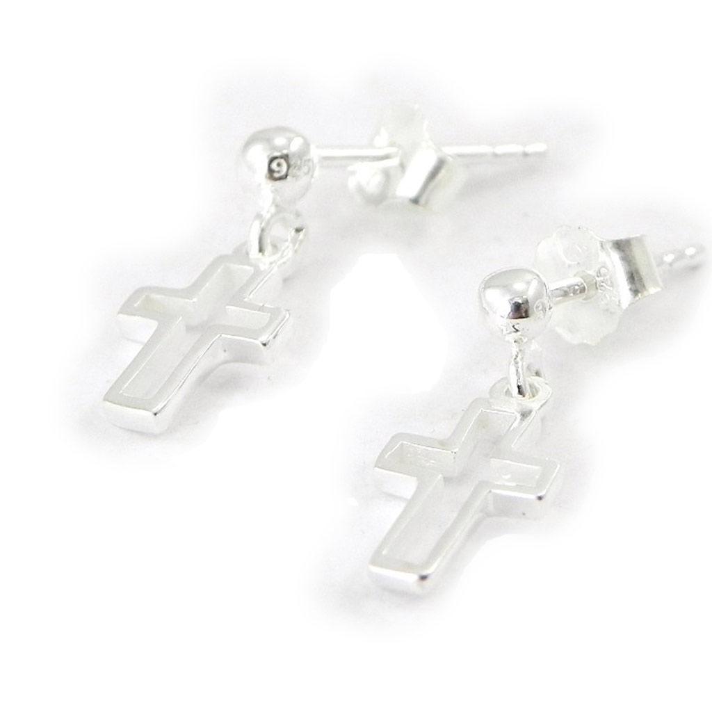 Les Trésors De Lily [I8082] - Silver 'Cross' Earrings (rhodium-plated) - 16x6 Mm