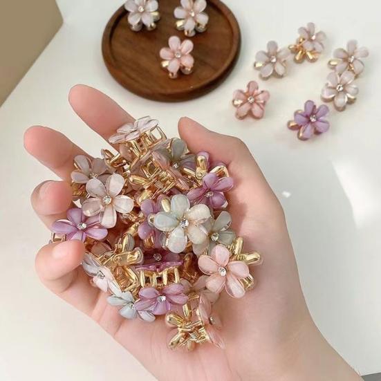 4Pcs Hair Pins Camellia Flower Shape Mini Gripper Side Bang Small Hair Claw Commuting Dating Dinner