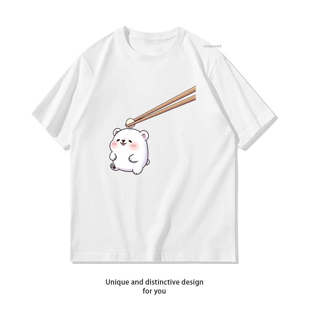 

Kawaii Mochi Bear with Chopsticks Cute Anime Aesthetic Classic TShirt Women Unisex Adult Casual cotton printed t shirts S